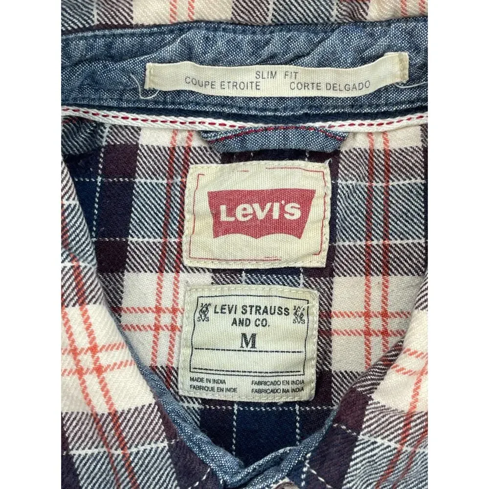 Levis‎ Shirt Mens Medium Plaid Flannel Cotton Long Sleeve Slim Fit Button Up
